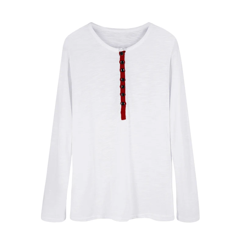 2021 летние новые женские футболки с длинными рукавами и пуговицами универсальные