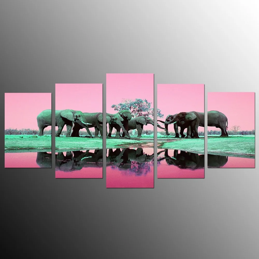 

Frame HD Printed Living Room Pictures Modern Painting 5 Panel Animal Elephants Wall Art Modular Poster Home Decoration Canvas
