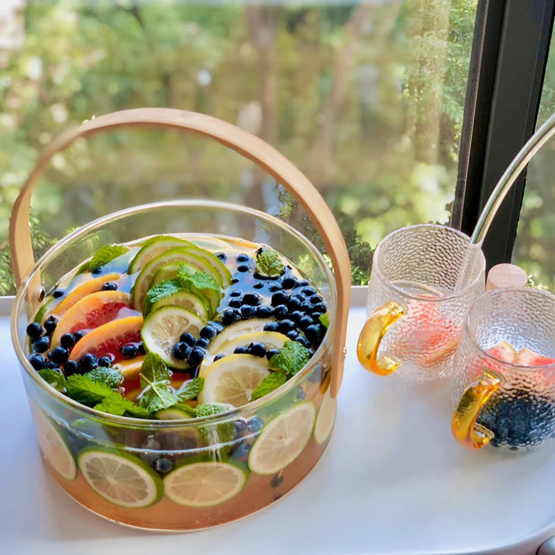 

Glass Fruit Plate Living Room Home Large Capacity Creative Simple Nordic Portable Basket Fruit Barrel Glass Wine Basin
