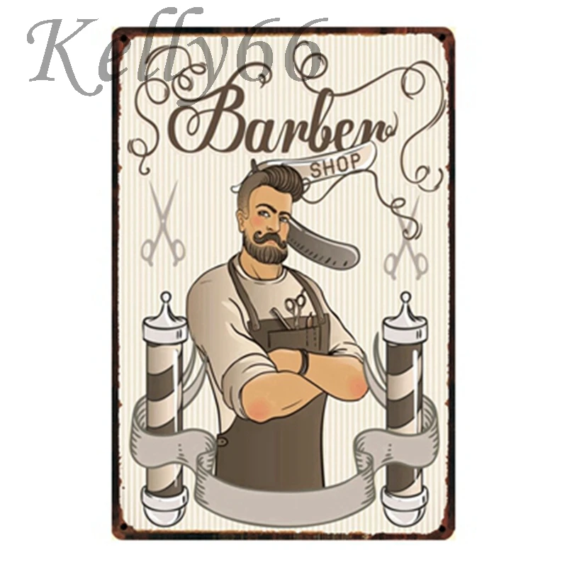

[ Kelly66 ] Hair SALON Barber Shop Tin Sign Retro Poster Decor Bar Wall Art Painting 20*30 CM Size Y-1053