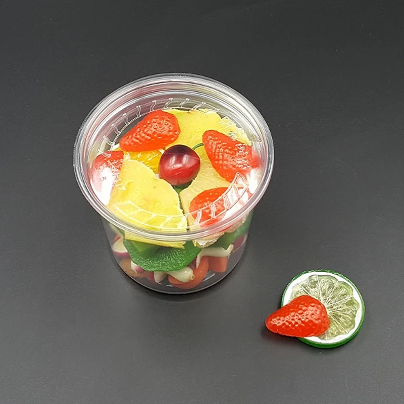 

50pcs Disposable transparent plastic cup with lid fruit salad jam container.