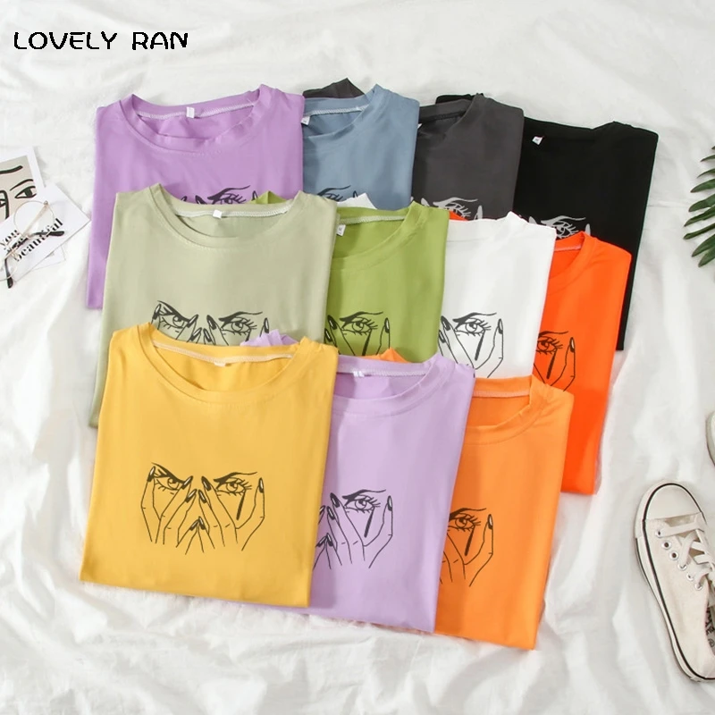

Print Women's T-Shirts Crying Woman O-Neck Long Sleeve Couple Female Tshirts White Casual Simple Base Top Spring Clothes Fashion