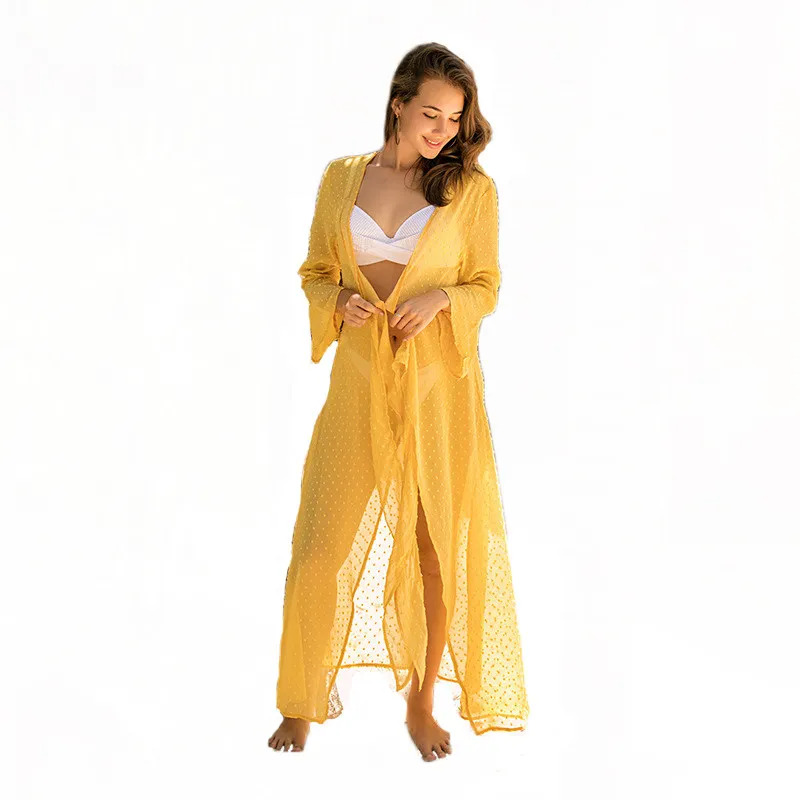 

2021 Polka dot Printed Bikini Cover-ups Loose Beach Wear Dress Robe Women Summer Swimsuit Cover Up Carfigan Tunic JD1242