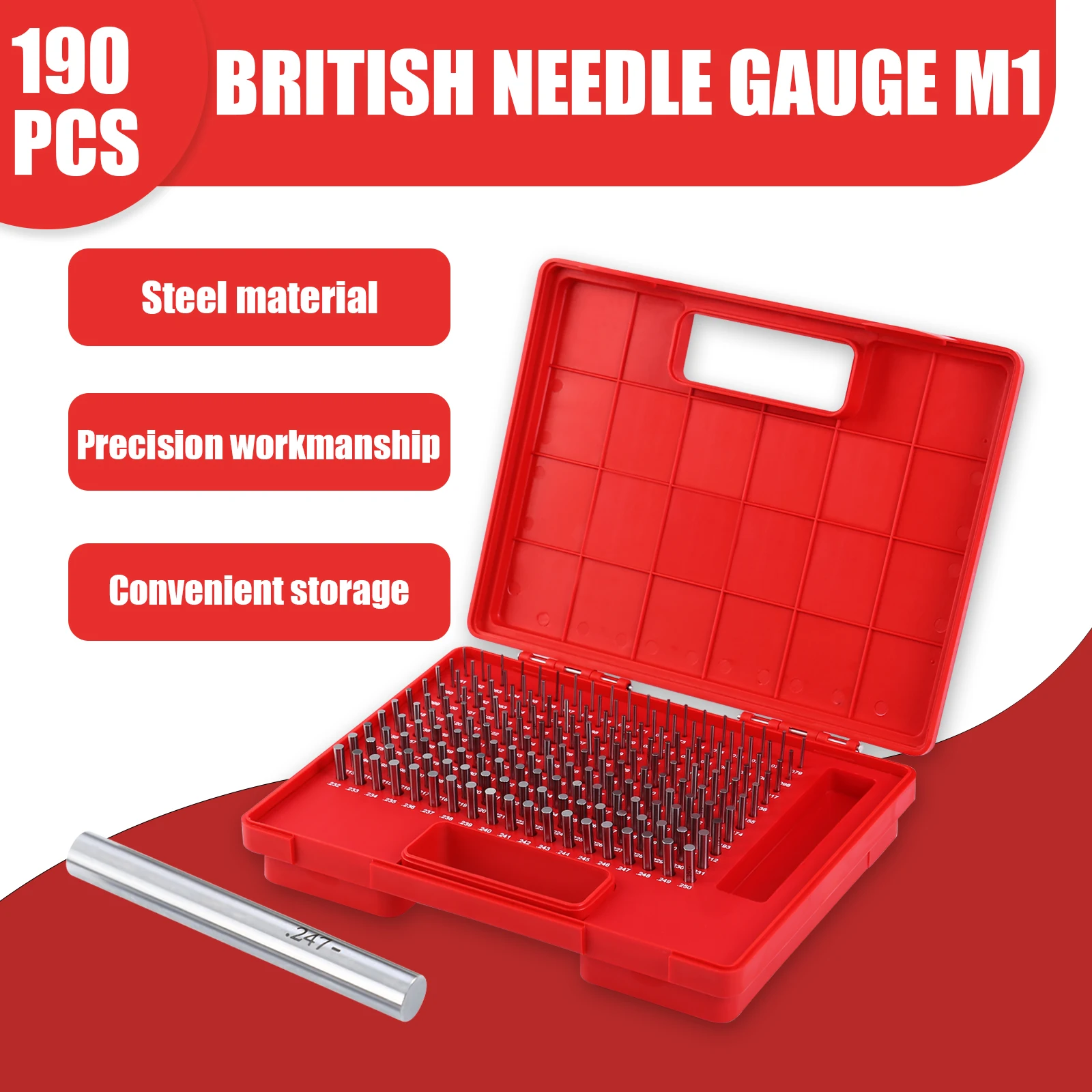 

Yonntech 190 PC. M1 .061-.250" PLUG PIN GAGE SET MINUS (-) STEEL .0002" TOLERANCE