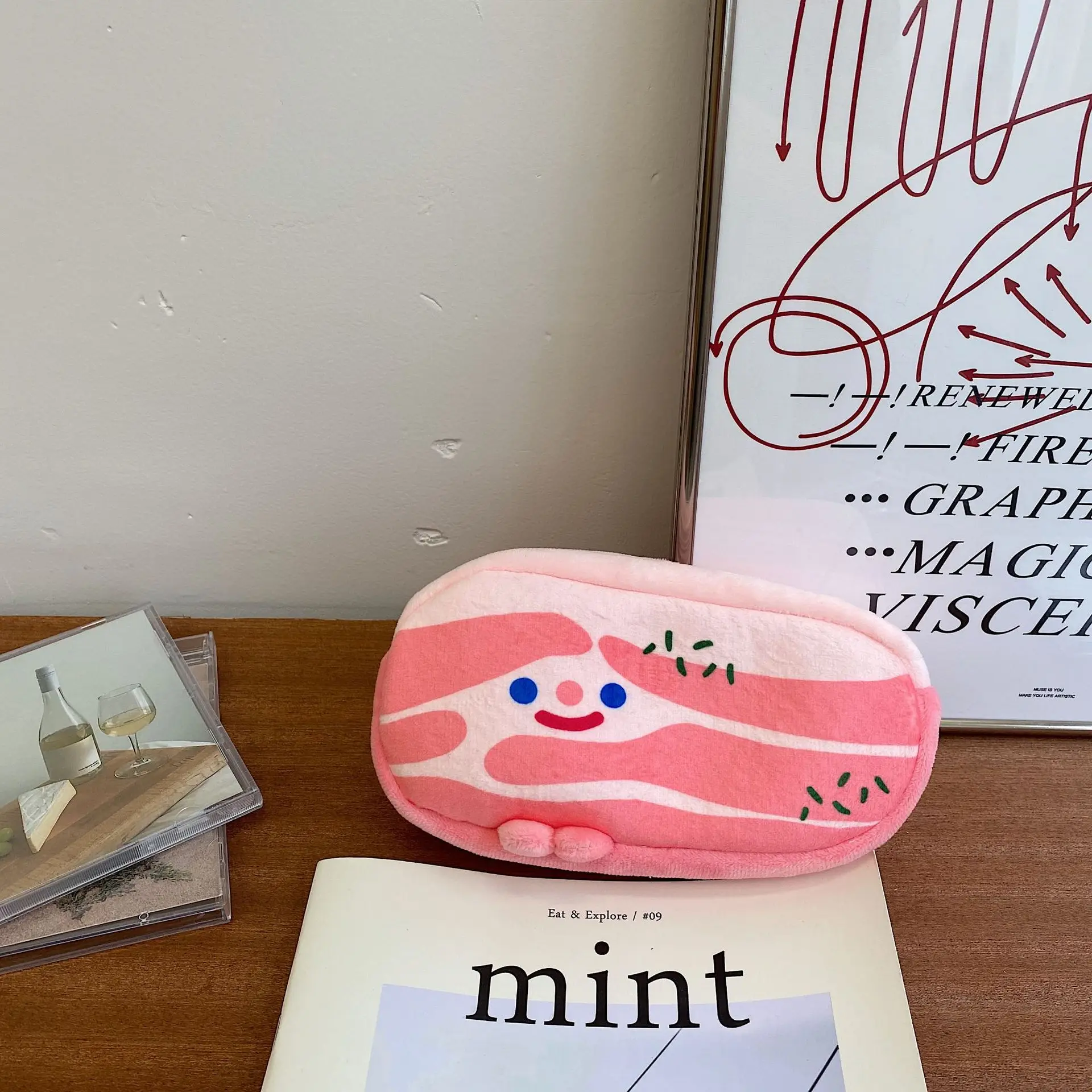 

Creative Cute Bacon Shape Pen Plush Bag Cosmetic Lipstick Portable Storage Bags School Office Stationery Supplies for Girls Gift