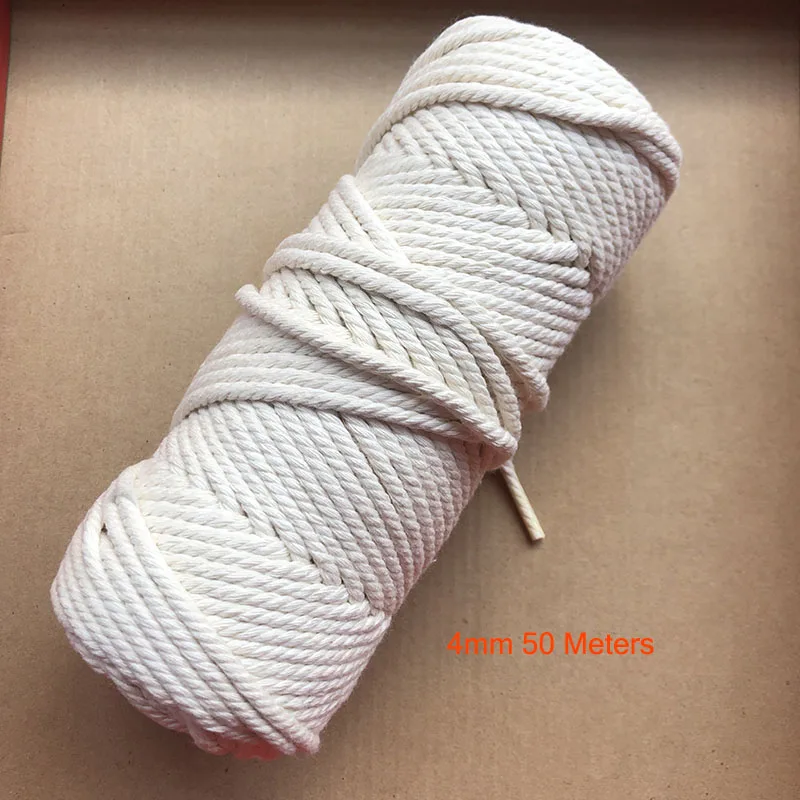 4mm x 50m 1/2/3/4/5/6/8/10 мм Диаметр прочный бежевая хлопковая веревка скрученный шнур из керамического волокна Craft макраме Строка DIY домашний текстиль завязывания нить Много Размеры - Цвет: 4mm x 50m