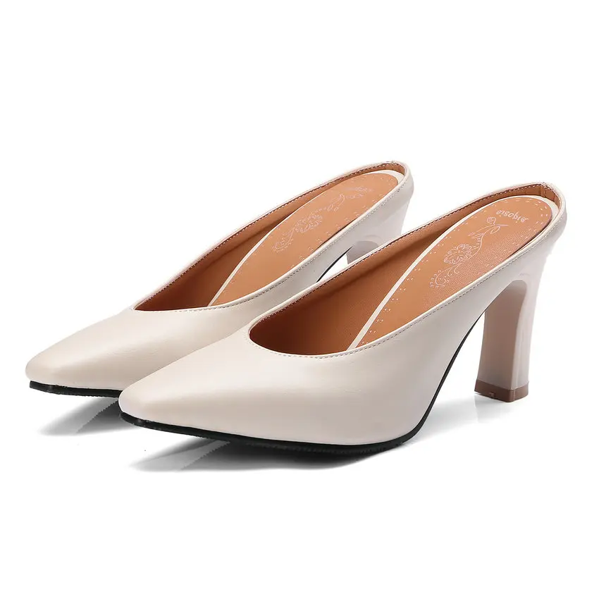 Мюли женские на квадратном каблуке из ПУ кожи размеры 34-43 | Обувь