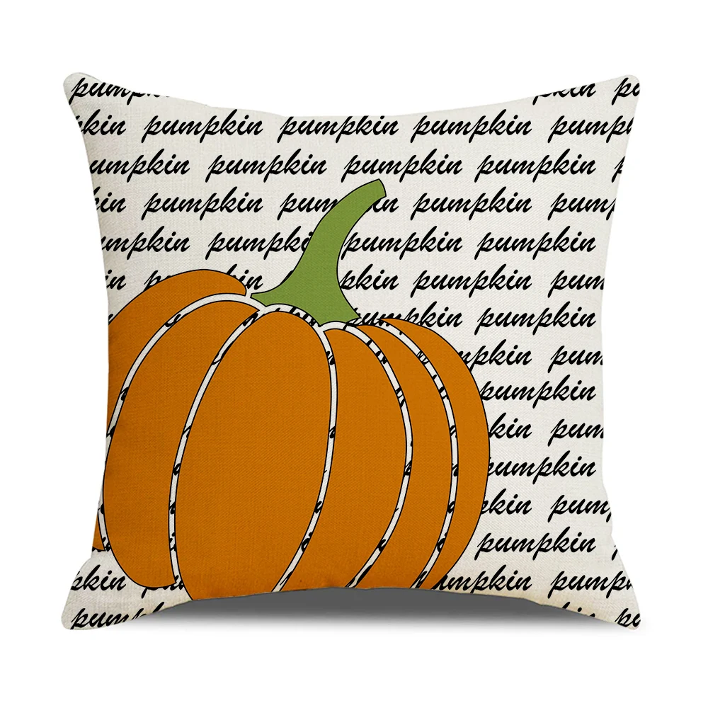 Fall Pumpkin Cushion Covers 18x18 Inch Farmhouse Decor Thanksgiving Buffalo Check Linen Throw Pillow Covers Happy Thanksgiving