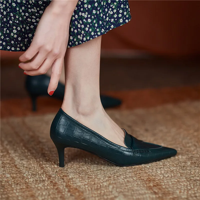 

Meotina Women Shoes Genuine Leather High Heels Pointed Toe Stiletto Heel Pumps Office Ladies Footwear 2021 New Spring Black 40