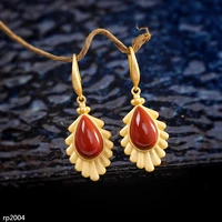 kjjeaxcmy boutique jewelry s925 sterling silver jewelry gold plated womens southern red agate earrings straight leaves