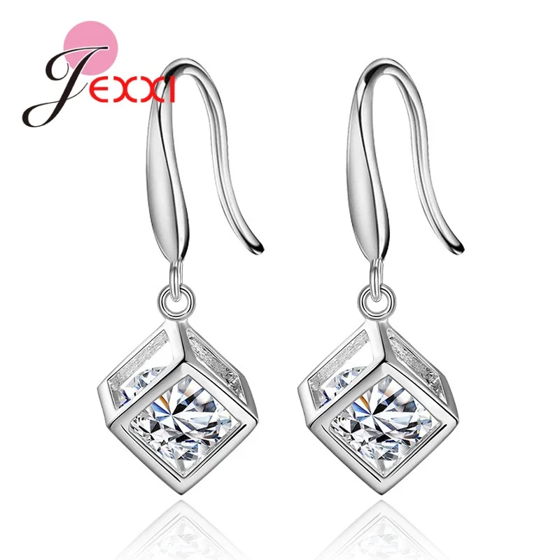 

Simple Trendy Cubic Zirconia Square Dangle Earrings 100% Authentic 925 Sterling Silver Earings Fine Jewelry Gifts For Women Girl