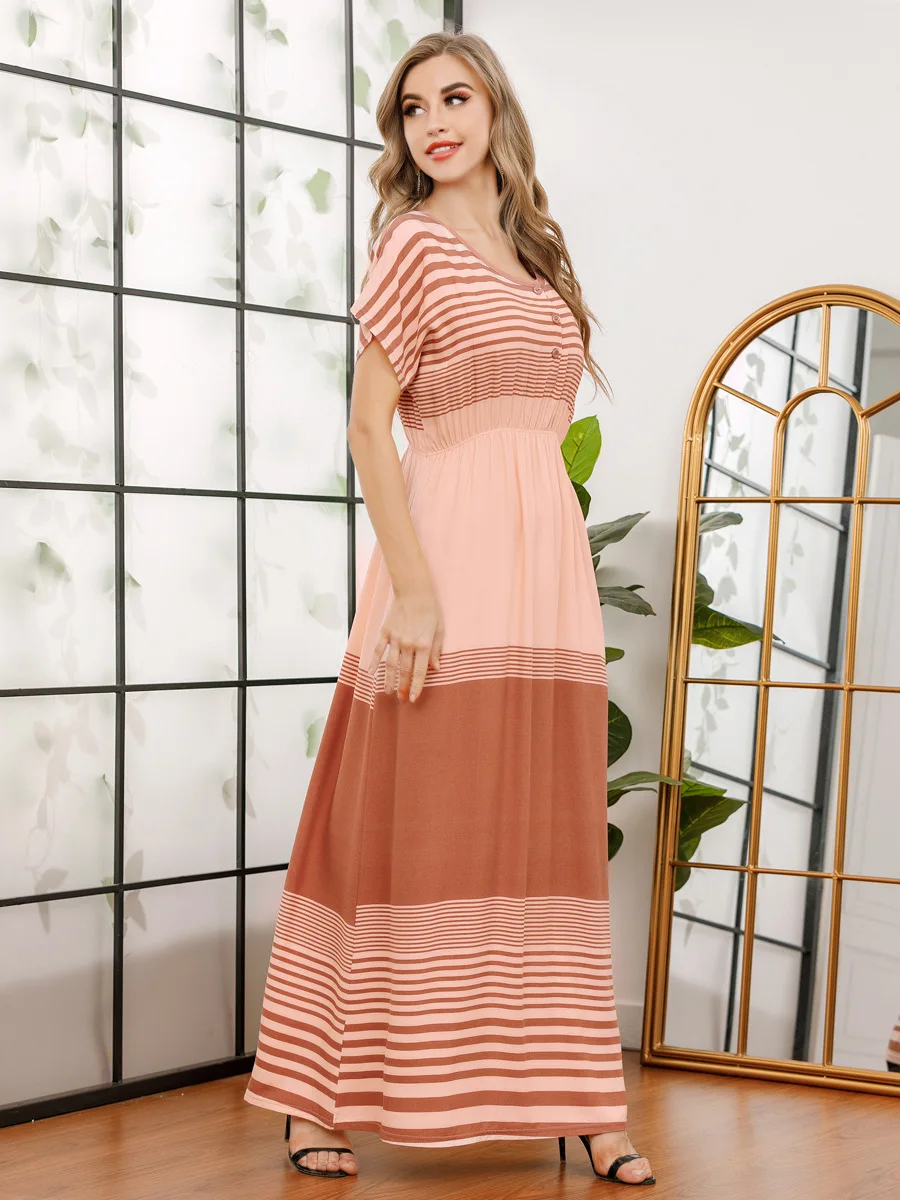 

Платье женское с коротким рукавом, мусульманский Элегантный принт, индийские Абайи, марокканский кафтан, одежда в турецком стиле, лето