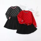 Комплект классической одежды для девочек из 2 предметов, Осенний Топ с длинным рукавом и юбка принцессы, школьная форма на день рождения, одежда на зиму 1-8 лет