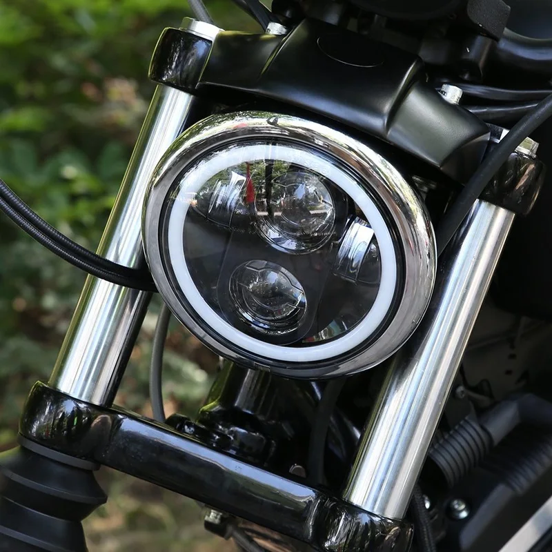 

1PC 5.75" Round Motorcycle LED Projector Headlamp with Halo Angel Eye DRL for Sportsters XG XR VRSCD Dyna