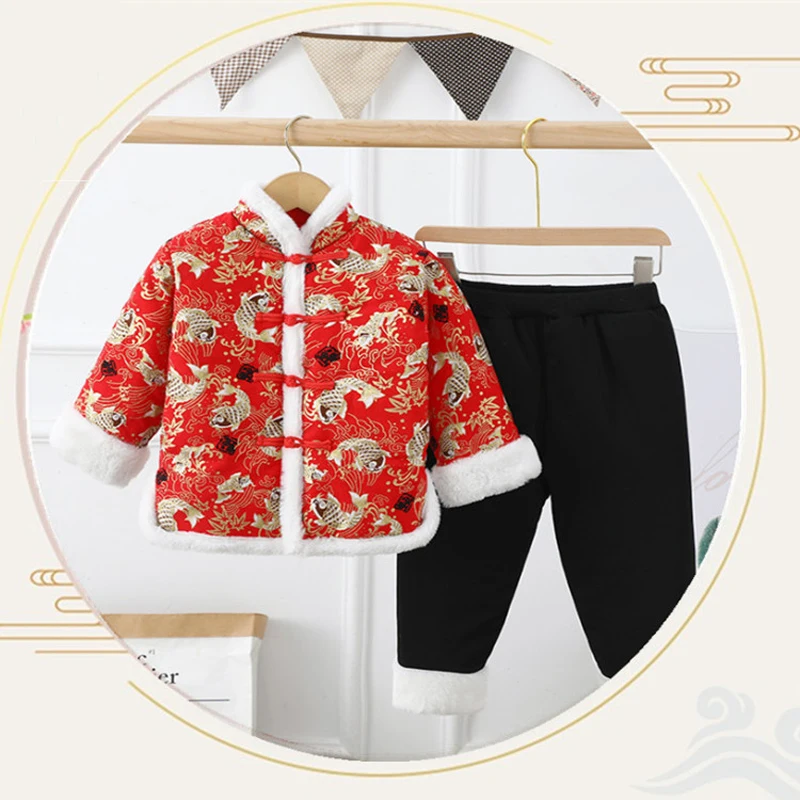 

Winter Chinese Traditional Hanfu For Kids Boys Vintage Tang Suit New Year Birthday Outfit Confucius Institute Uniform Cotton