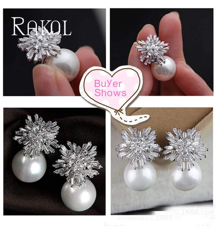 Женские серьги-гвоздики с белым жемчугом и фианитом | Украшения аксессуары