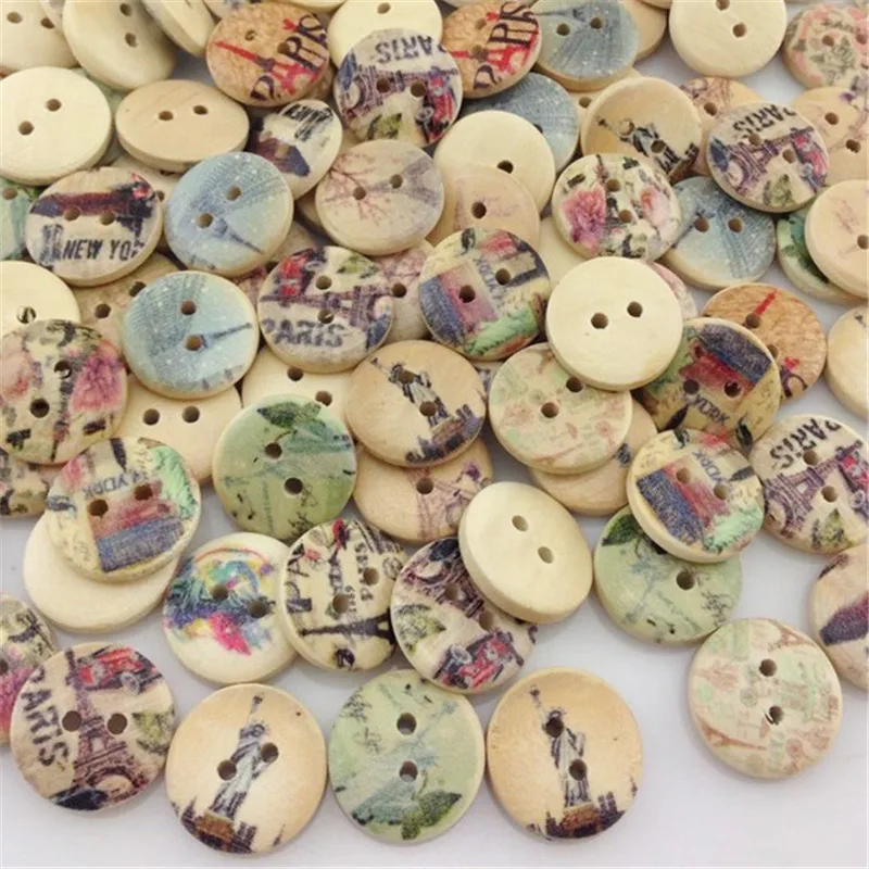 

New 50pc European Style Tower Wood Buttons 15mm Sewing Mix Lots WB26