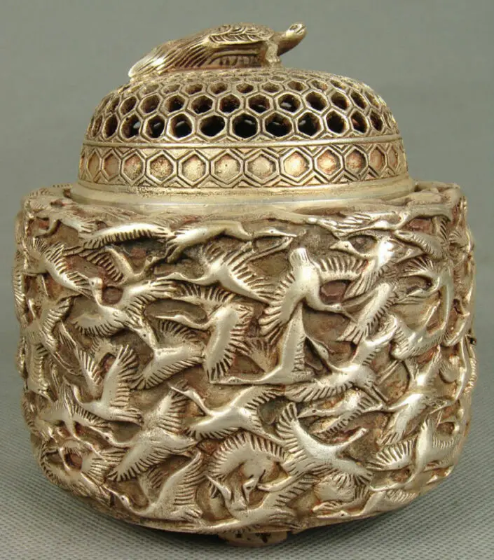 

Chinese White Copper Handwork Carved Swan Incense Burner