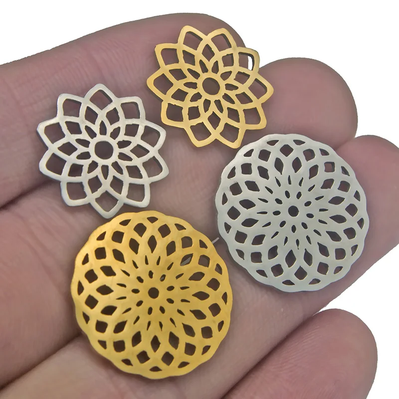 

5pcs Stainless Steel Out Lotus Flower Yoga Chakra Charm Double Side Polished HollowPendant for DIY Bracelet &Necklace Craft bts