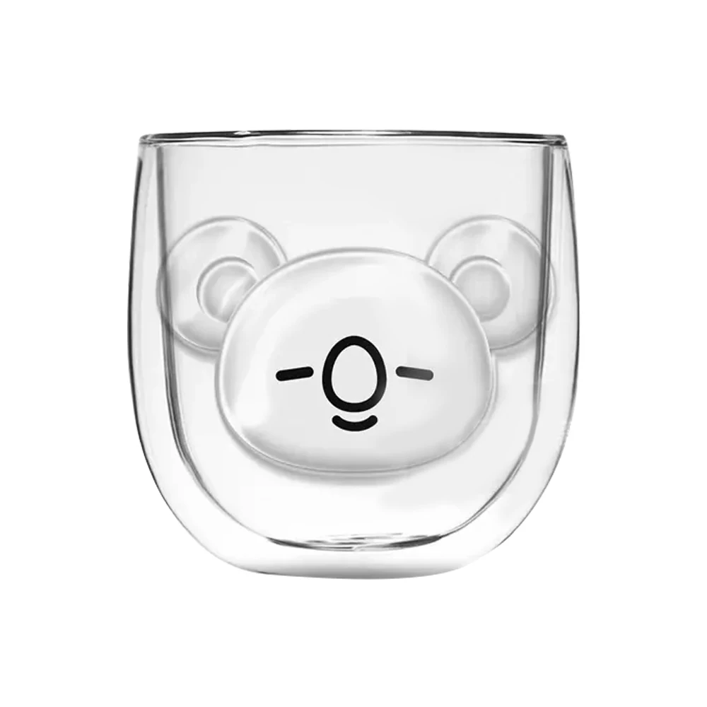 Стеклянная чашка с изображением мишки кофейная двойными стенками
