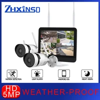 zhxinsd 2ch with screenvideo surveillance kit 5mp wifi cctv system monitor nvr cctv camera security system waterproof
