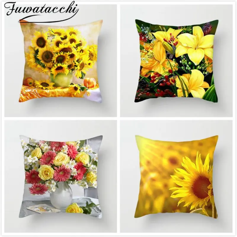 Fuwatacchi цветок розовая подушка крышка красочный Подсолнух Роза наволочка для дома