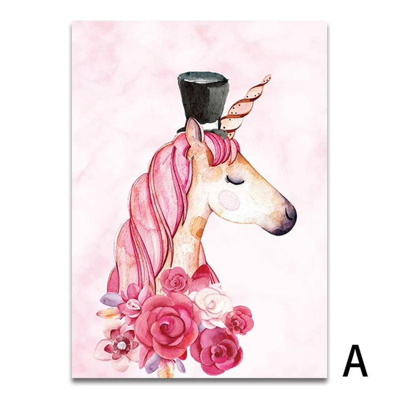 

Cartoon Pink Unicorn Wall Art Canvas Painting Princess Nordic Poster Baby Girl Cuadros Wall Pictures For Living Room Unframed