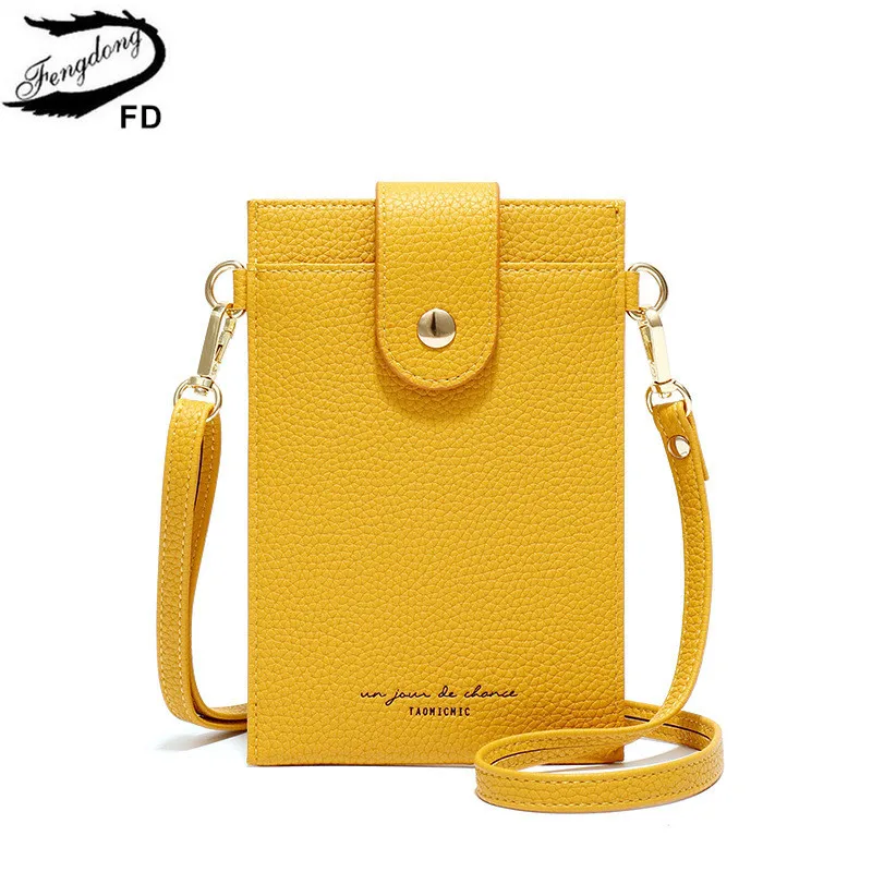 

Fengdong women mini crossbody bag small shoulder bag PU leather ultra thin phone bag 6.5 inch fashion money bag card holder gift