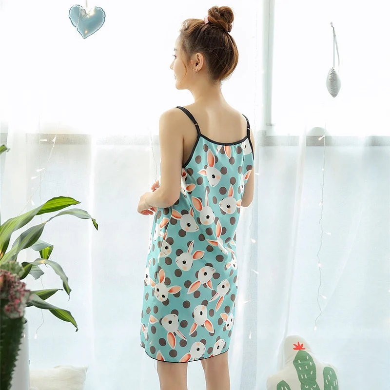 Модная ночная рубашка с мультяшным принтом женская без рукавов | Женская одежда