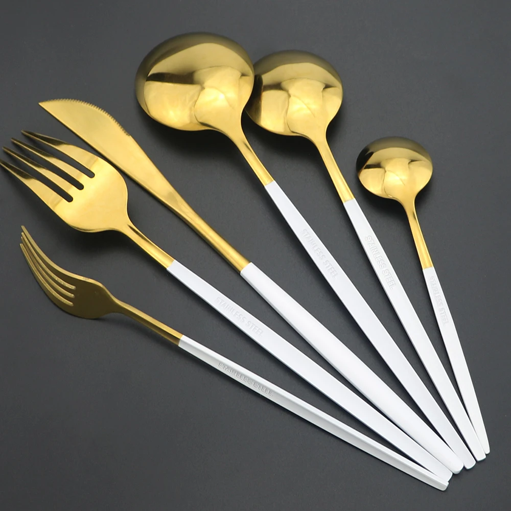 24 шт набор посуды из белого золота столовых приборов 304 Нержавеющая сталь нож