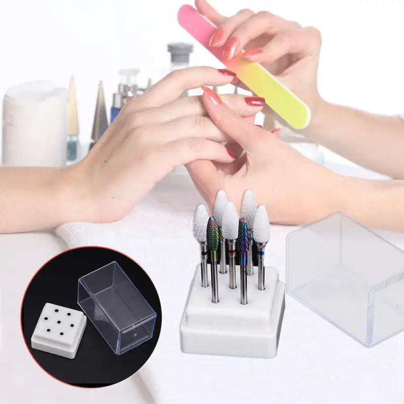 7 отверстий Держатель для сверл ногтей подставка с крышкой чехол хранения