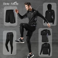 5 pcsset mens tracksuit gym fitness compression sports suit clothes running jogging sport wear exercise workout tights