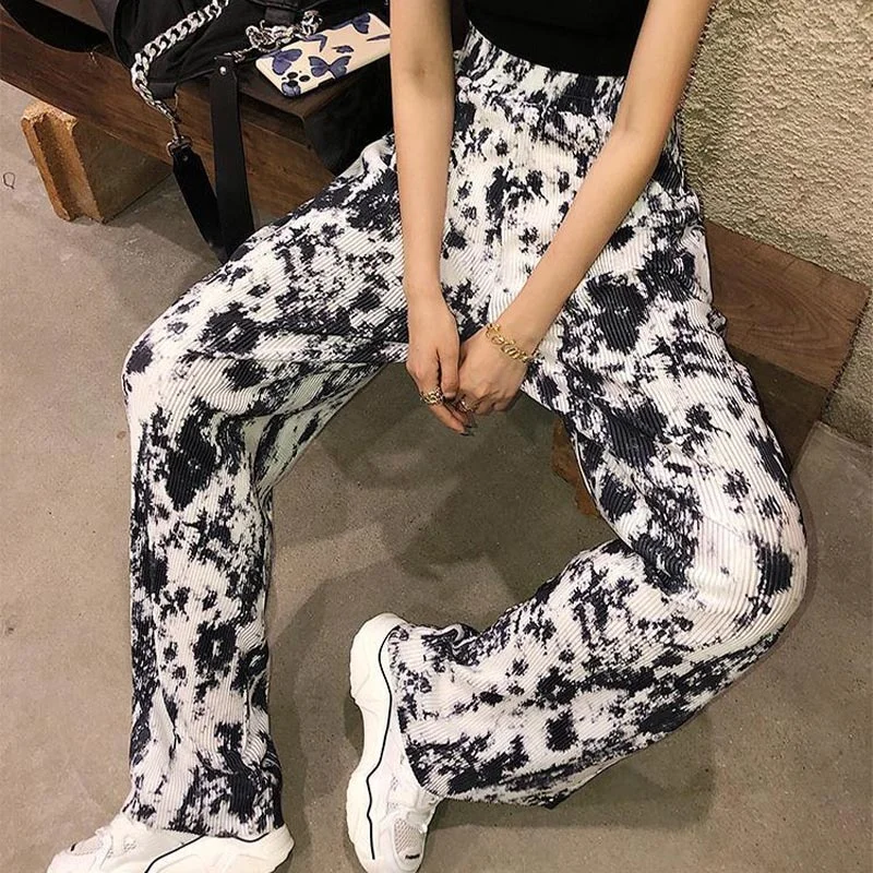 

Женские Плиссированные Брюки с широкими штанинами, Длинные свободные брюки с высокой талией и принтом на завязках, Повседневная Уличная од...