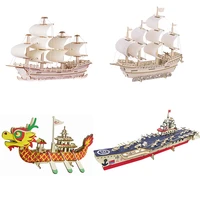 3d jigsaw toy wooden toy children diy handmade construction sailing toy model dragon boat aircraft carrier puzzle toys