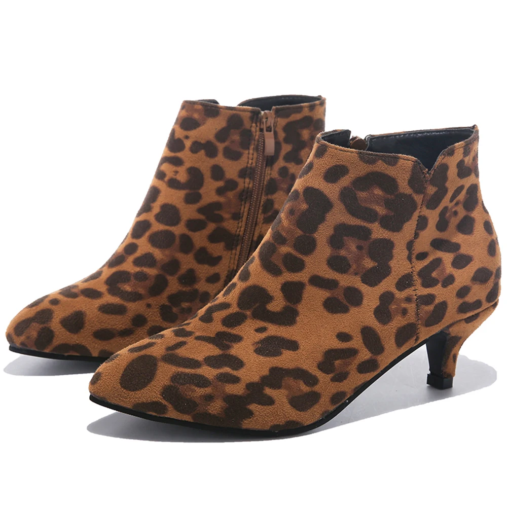 Leopard Print Ботинки; женская обувь на каблуке «рюмочка»; женские ботинки с острым носком; ботильоны леопардовой расцветки на молнии; botas mujer; ботинки «Челси»; замшевая женская обувь - Цвет: Leopard Print