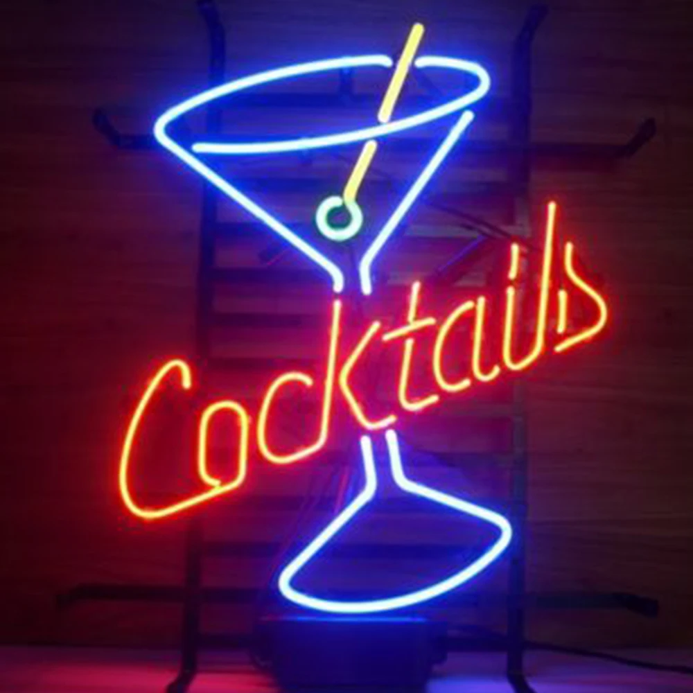 Неоновые вывески подарок коктейль Мартини Настоящее стекло пивной бар паб