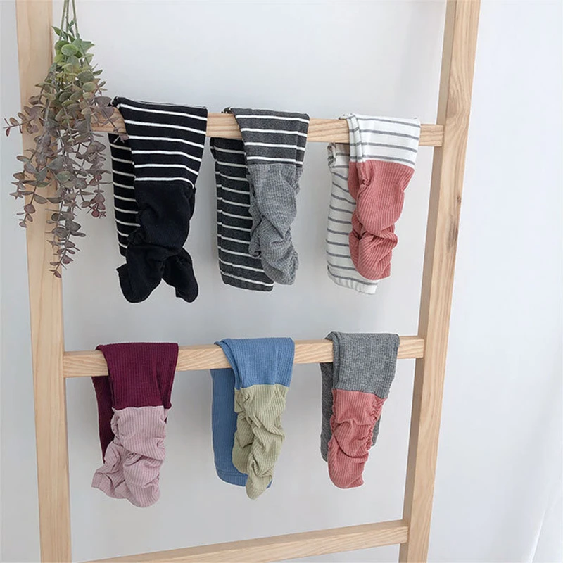 

Girls Leggings Fashion Stripe Stitching Skinny Pants Elastic Waist Spring Autumn Trousers Cotton Casual Kids Girls Legging 2019