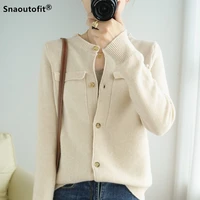 autumn winter new stylewomens wool knitted cardiganround neckloosecashmere sweater buttoned jacketthick warmsolid color