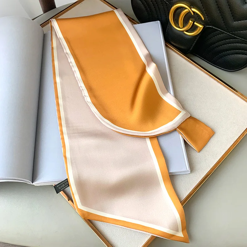 

2021 Luxury Brand Solid Silk Scarf Women Shawls Wraps Black Pink Small Office Hair Neck Hijabs Foulard Scarves Ladies