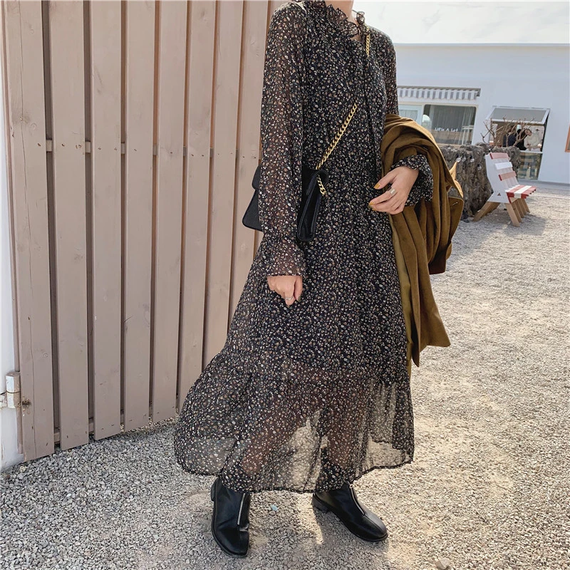 Женское шифоновое платье трапециевидной формы повседневное осеннее с