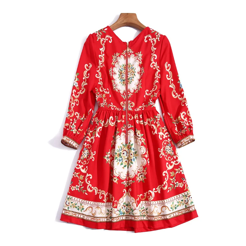 

Designer Summer Runway New Gorgeous Women'S Dress Party Banquet Dazzling Handmade Diamonds Elegant Red Print Mini Dress