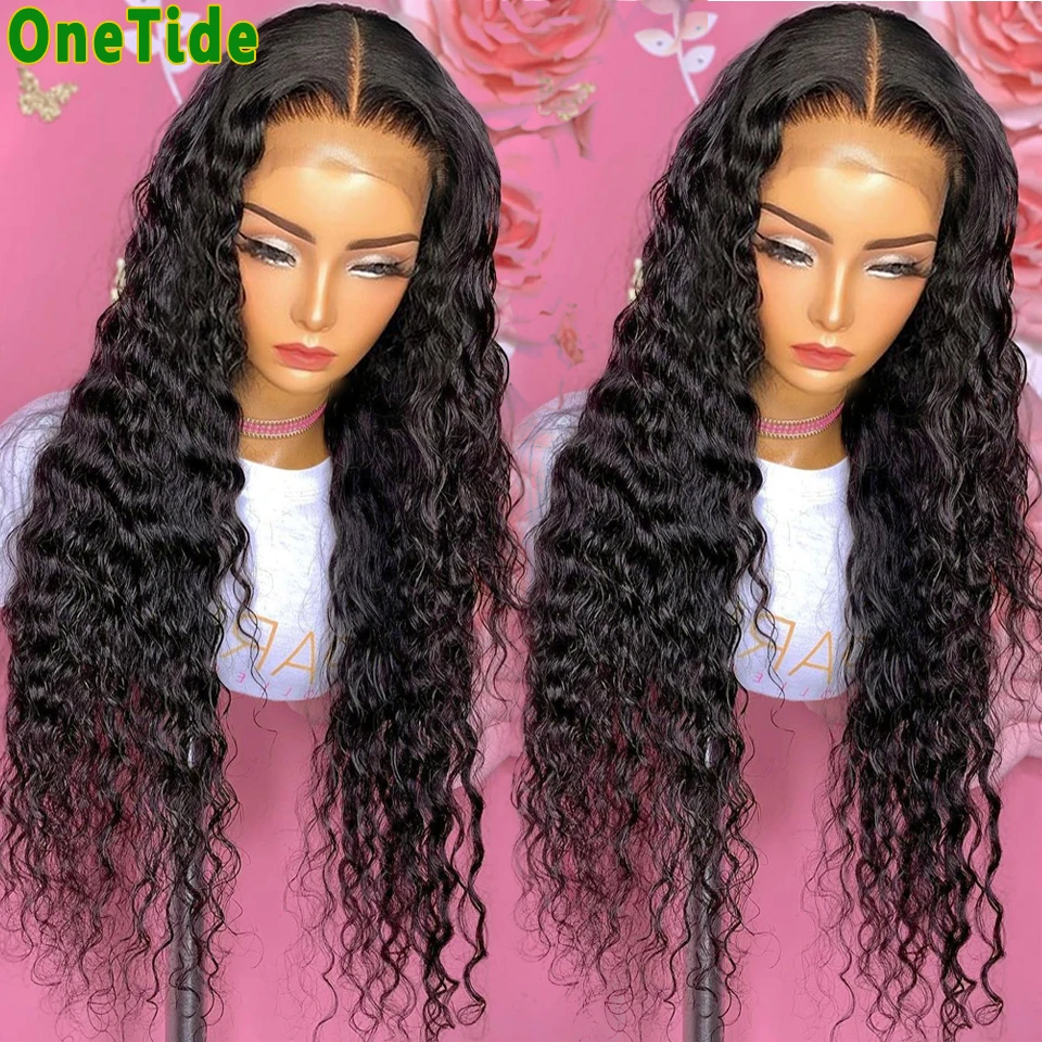 30 Inch Deep Wave Frontal Wig Brazilian Pre Plucked Deep Curly T Part Lace Front Human Hair Wigs For Women Deep Wave Closure Wig