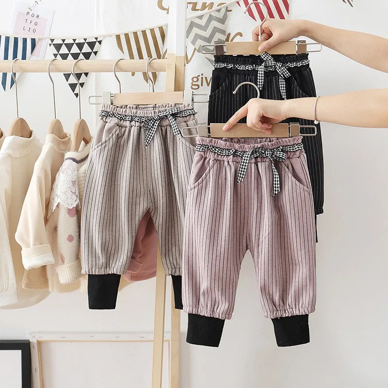 Теплые зимние вельветовые штаны шаровары для маленьких девочек 2019 г. Осенние