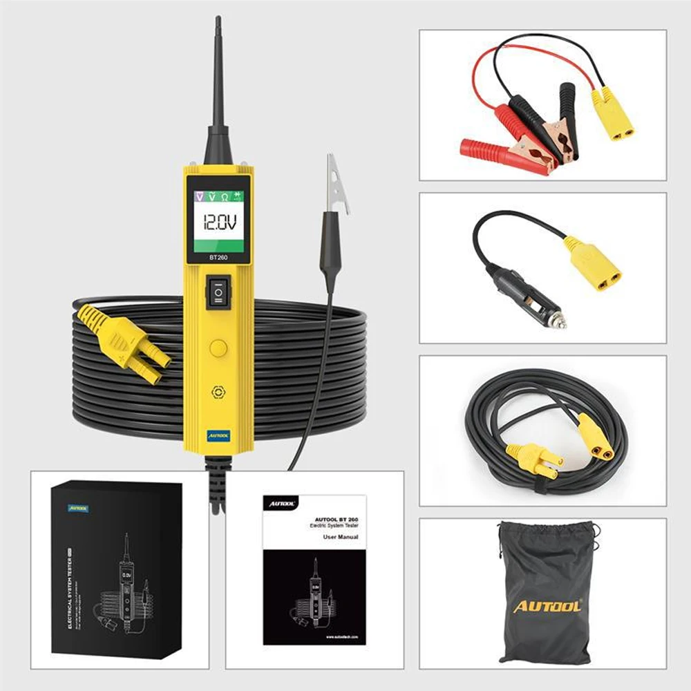

AUTOOL BT260 Car Electrical Circuit Tester with LED Flashlight Power Probe Automotive Scanner LED 12V 24V Power Diagnostic Tools