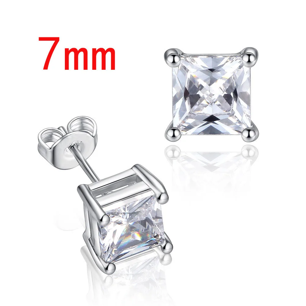 7mm square white Двойные серьги-гвоздики в Корейском стиле с радужным камнем для мужчин и женщин, простые AAA+ CZ серебряные модные вечерние ювелирные изделия KAE137 - Окраска металла: 7mm square white