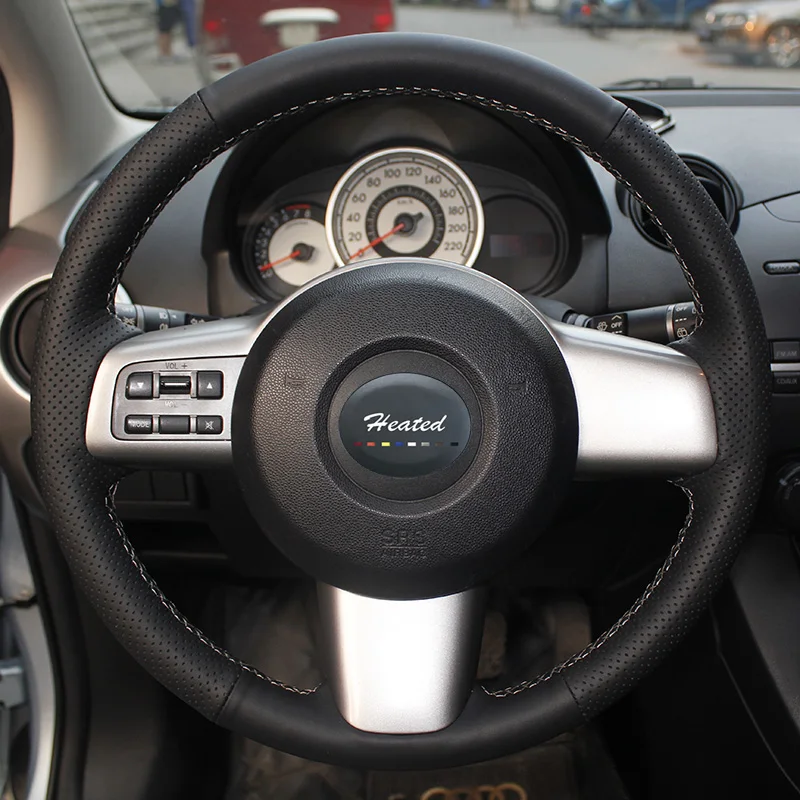 Подогрев для Mazda 2 2008-2014 год микрофибра кожаный чехол рулевого колеса автомобиля