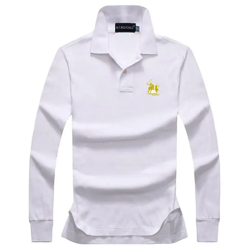 Хорошее качество осенние мужские поло рубашки с длинным рукавом хлопковый Повседневный для мужчин Большая Лошадь Поло Рубашки Модные мужские s Топы XS-4XL - Цвет: Белый