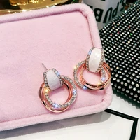 women rhinestone earrings geometric circle drop earrings temperament korean fashion simple personality earrings party jewelry