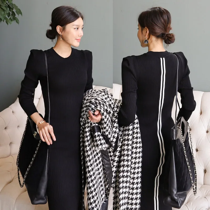 Женский вязаный свитер CINESSD черный теплый пуловер с длинными рукавами и круглым