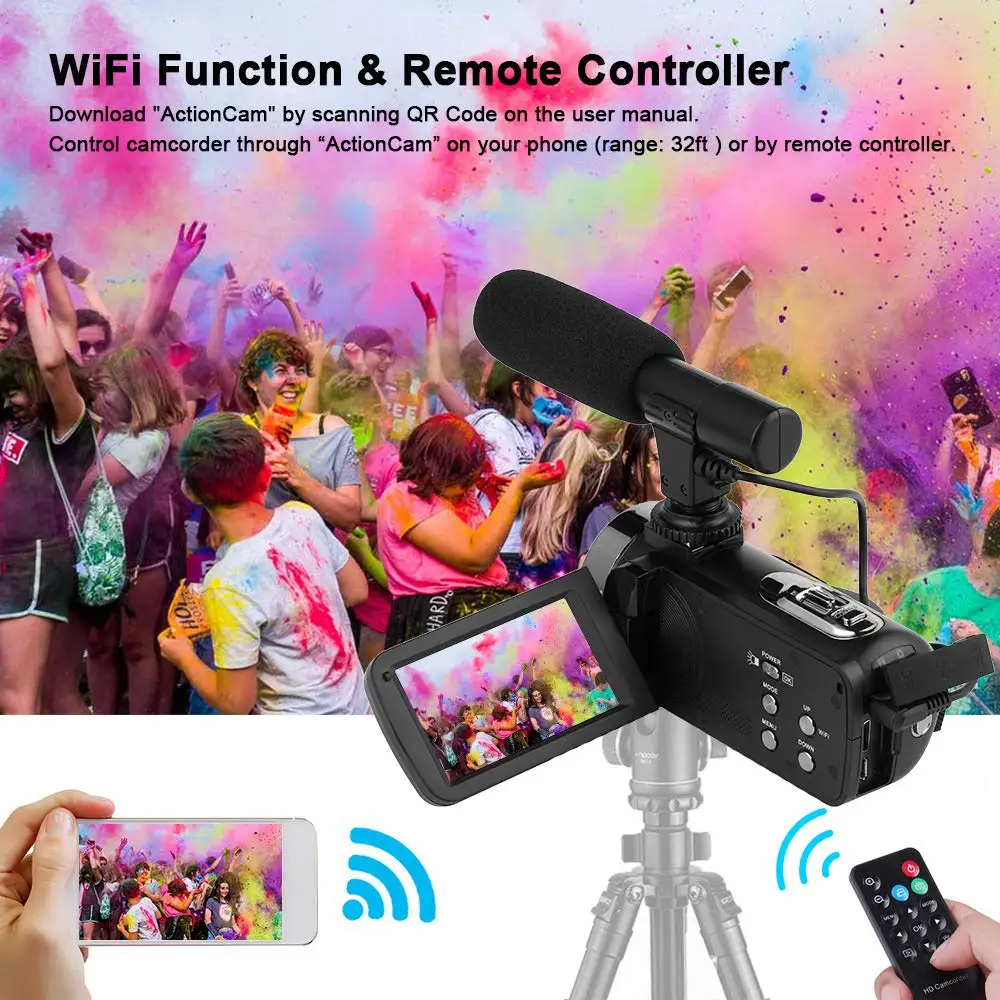 KOMERY 2 7 k видеокамера Handycam WIFI Vlogging для потоковой передачи Youbute 16X цифровой зум